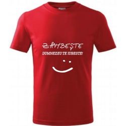 Tricou rosu copii 4 ani, Zambeste, Dumnezeu te iubeste!